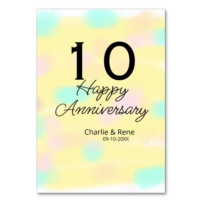 10 wedding anniversary yellow pastel name retro bo bordsnummer (Framsidan)