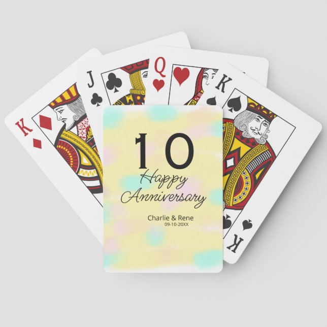 10 wedding anniversary yellow pastel name retro bo casinokort (Baksidan)