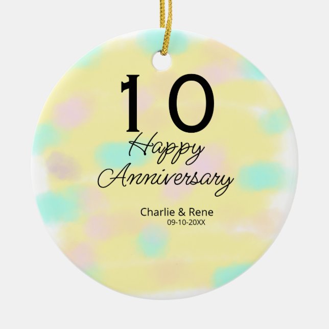 10 wedding anniversary yellow pastel name retro bo julgransprydnad keramik (Framsidan)