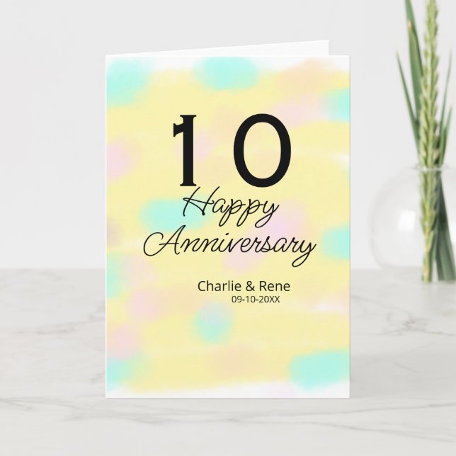 10 wedding anniversary yellow pastel name retro bo kort (Framsida)