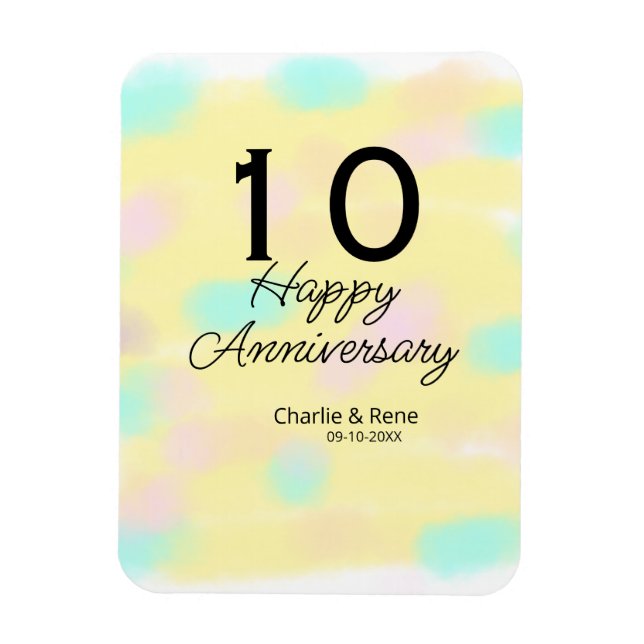 10 wedding anniversary yellow pastel name retro bo magnet (Vertikal)
