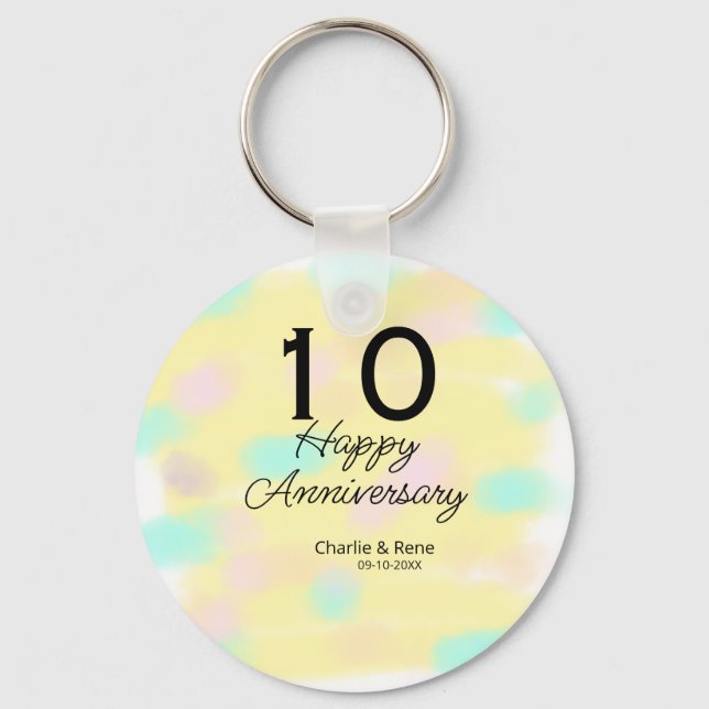 10 wedding anniversary yellow pastel name retro bo nyckelring (Framsida)