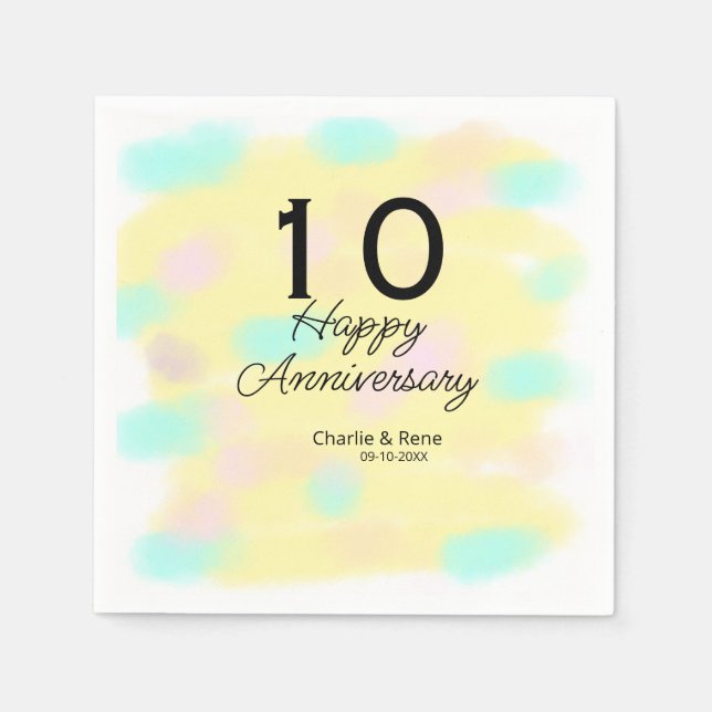10 wedding anniversary yellow pastel name retro bo pappersservett (Framsidan)