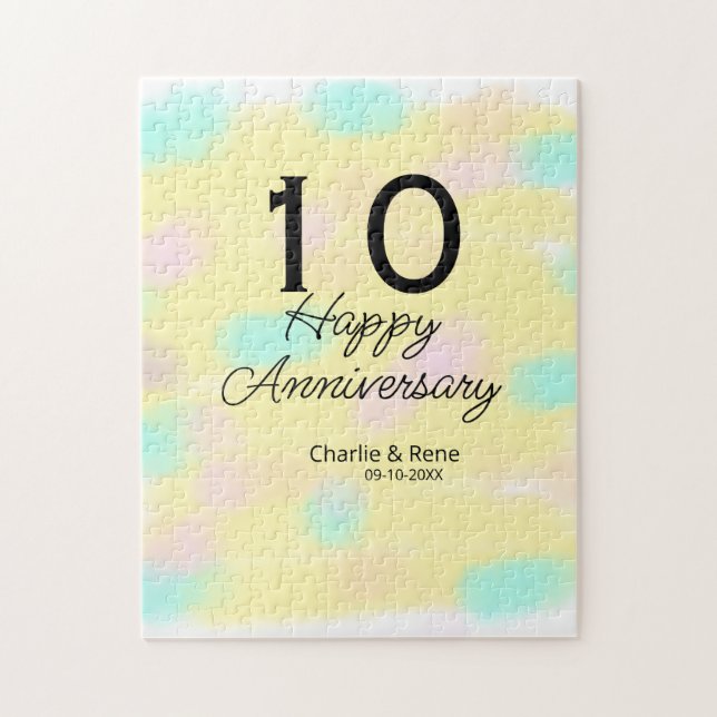 10 wedding anniversary yellow pastel name retro bo pussel (Vertikal)