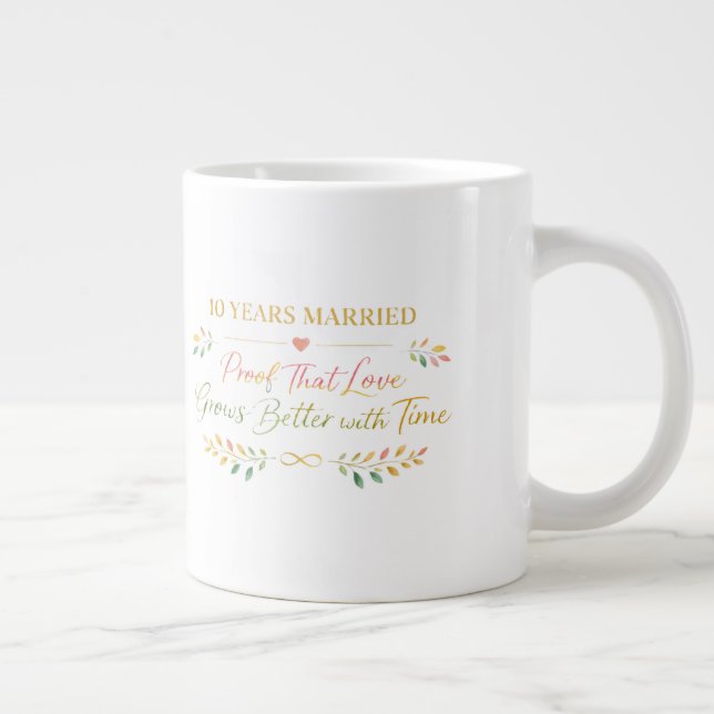10 Years Married Elegant Anniversary Mug Gift Jumbo Mugg (Höger)