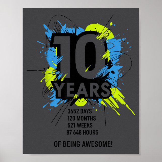 10 Years Of Being Awesome 10th Birthday Girl Boy D Poster (Framsidan)