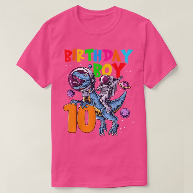 10 Years Old Birthday Boy Astronaut Riding 10th Di T Shirt (Design framsida)