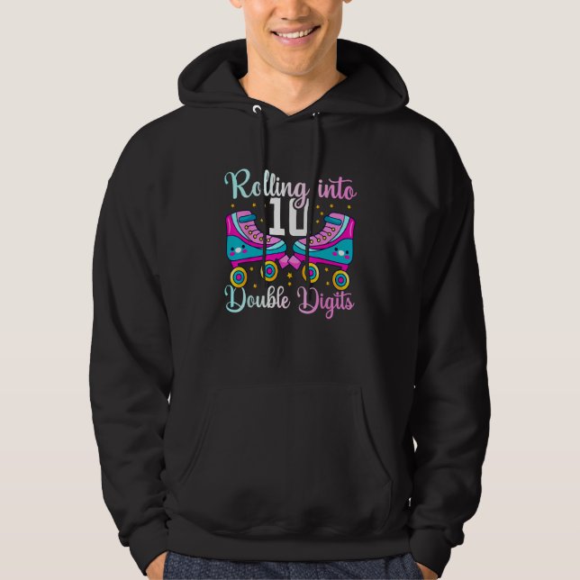 10 Years Old Birthday Girl Rolling Into 10th Doubl Hoodie (Framsida)