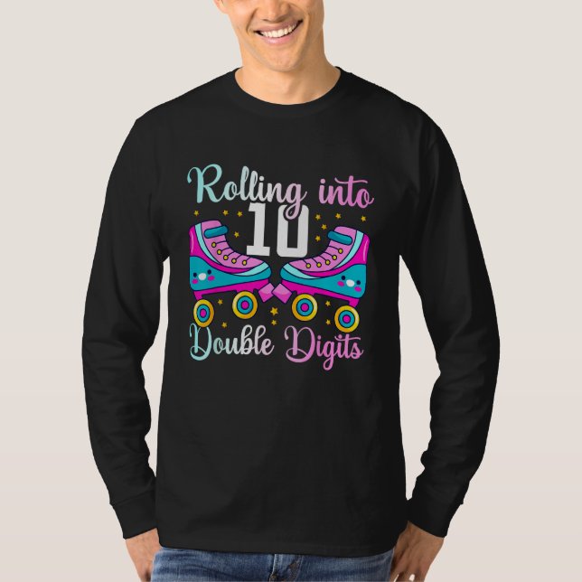 10 Years Old Birthday Girl Rolling Into 10th Doubl T Shirt (Framsida)