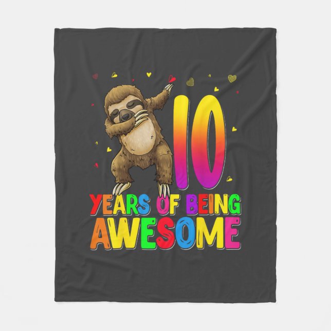 10 Years Old Birthday Sloth Dabbing 10th Birthday  Fleecefilt (Framsidan)
