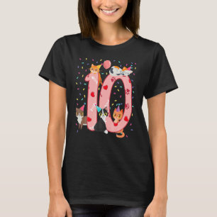10H Birthday Girl Cute Cat Outfit 10 ÅRS Bda T Shirt