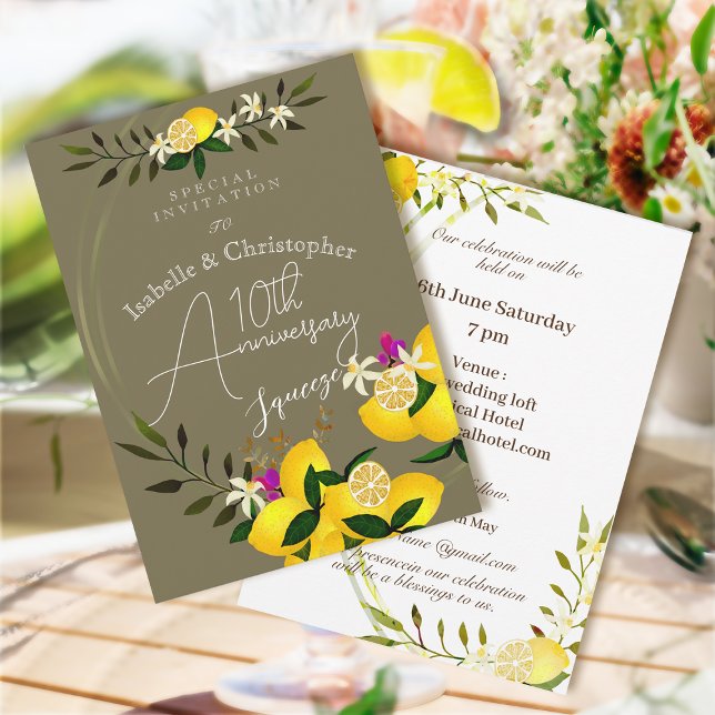 10th Anniversary Lemon Squeeze Wedding Invitation Inbjudningar (10th Wedding Anniversary Invitation Card)