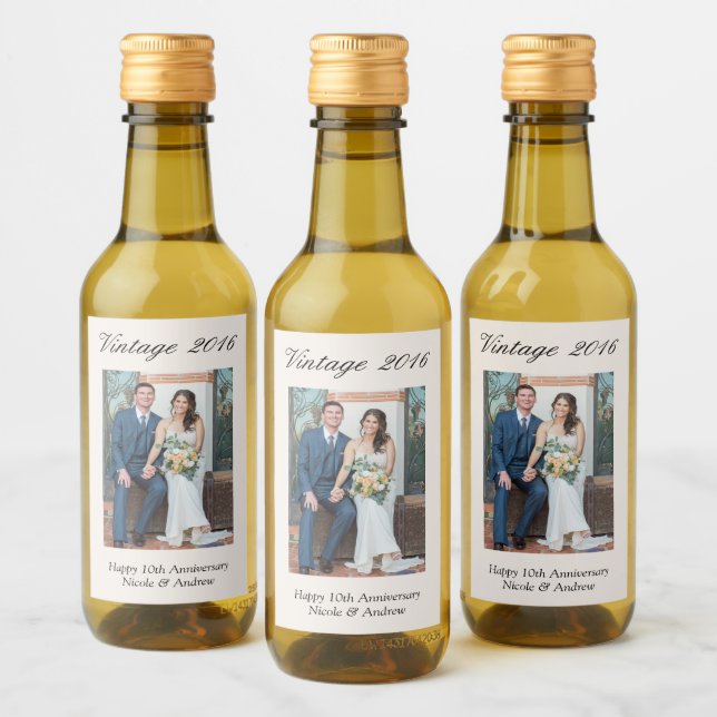 10th Anniversary Party Favor Custom Wedding Photo Vinetikett (Flaskor)