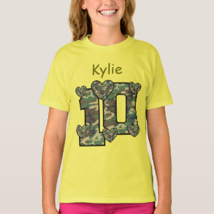10th Anpassningsbarnamn V11 för födelsedag CAMO T-shirt
