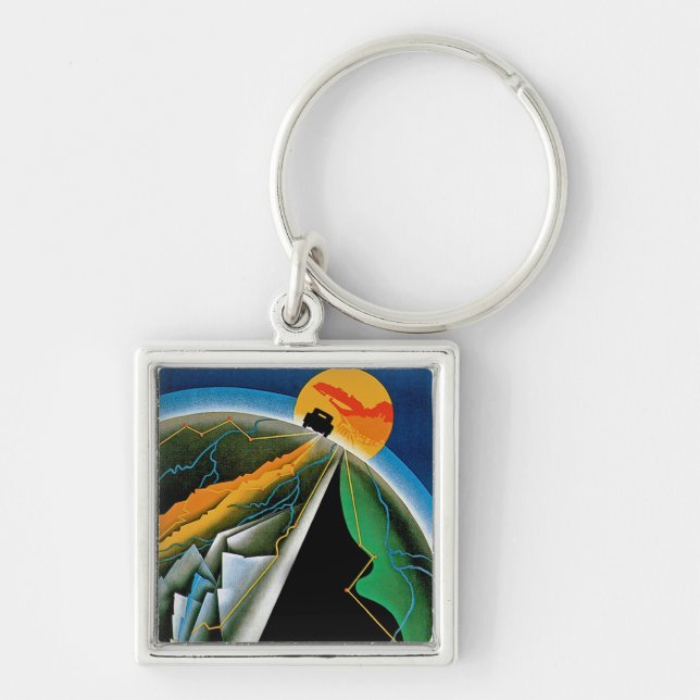 10th Automobile Rally de Monte Carlo Fyrkantig Silverfärgad Nyckelring (Framsidan)