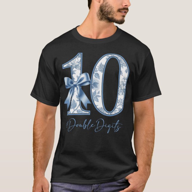 10th Birthday Blue Coquette Bow Girl Cute 10 Year  T Shirt (Framsida)