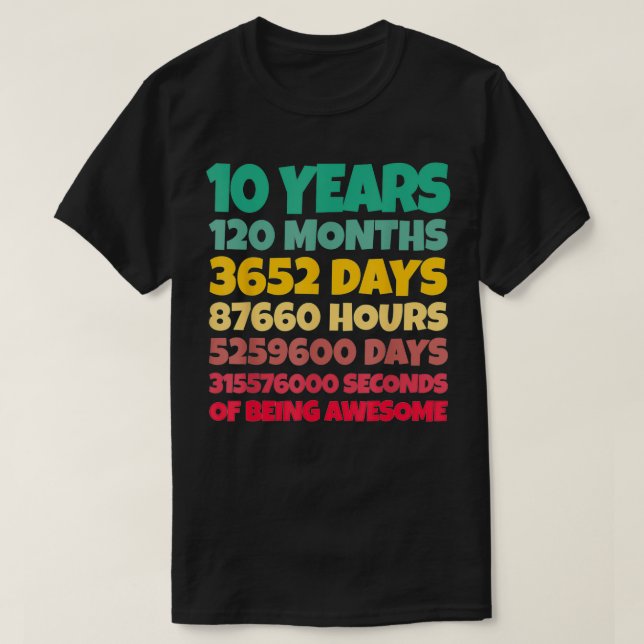 10th Birthday Gift Boy 10 Years Being Awesome T Shirt (Design framsida)