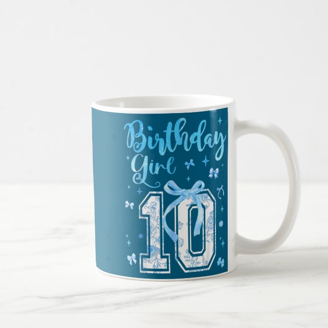10th Birthday Girl Blue Toile Coquette Bow 10 Year Kaffemugg (Höger)