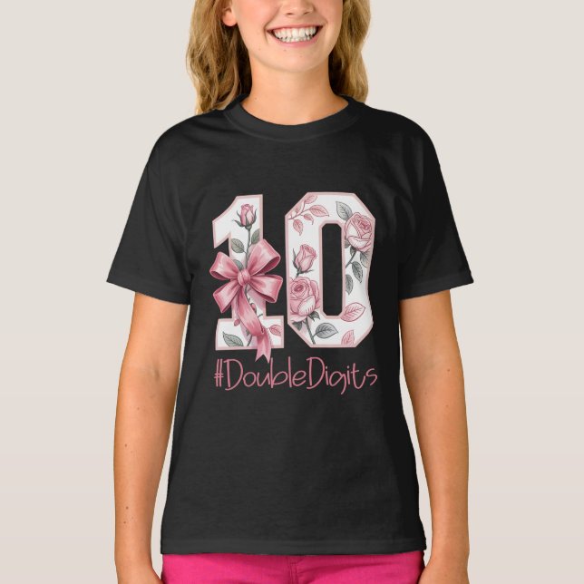 10th Birthday Girl Pink Coquette Bow 10 Year Old  T Shirt (Framsida)