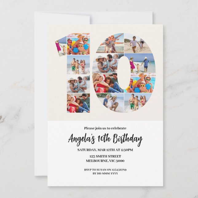 10th Birthday Invitation - Number 10 Inbjudningar (Framsida)