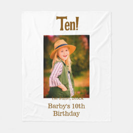 10th birthday photo name date simple brown beige b fleecefilt