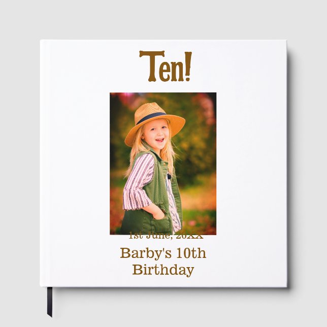 10th birthday photo name date simple brown beige b gästböcker (Framsida)