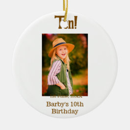 10th birthday photo name date simple brown beige b julgransprydnad keramik