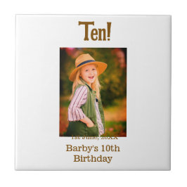 10th birthday photo name date simple brown beige b kakelplatta