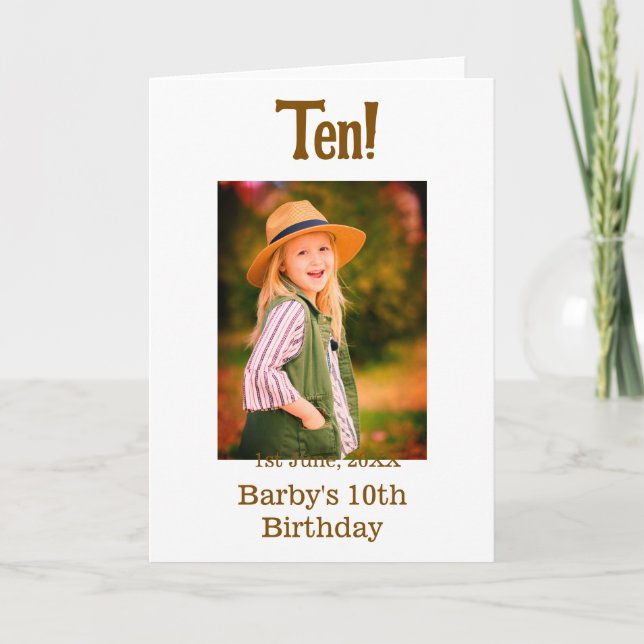 10th birthday photo name date simple brown beige b kort (Framsida)