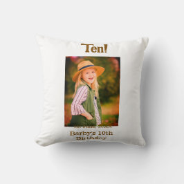 10th birthday photo name date simple brown beige b kudde