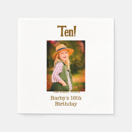 10th birthday photo name date simple brown beige b pappersservett