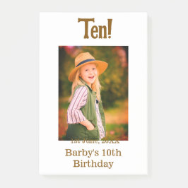 10th birthday photo name date simple brown beige b post-it block