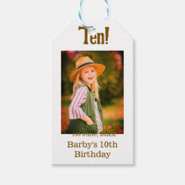 10th birthday photo name date simple brown beige b presentetikett