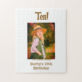 10th birthday photo name date simple brown beige b pussel