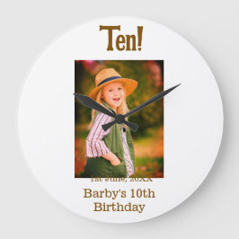 10th birthday photo name date simple brown beige b stor klocka