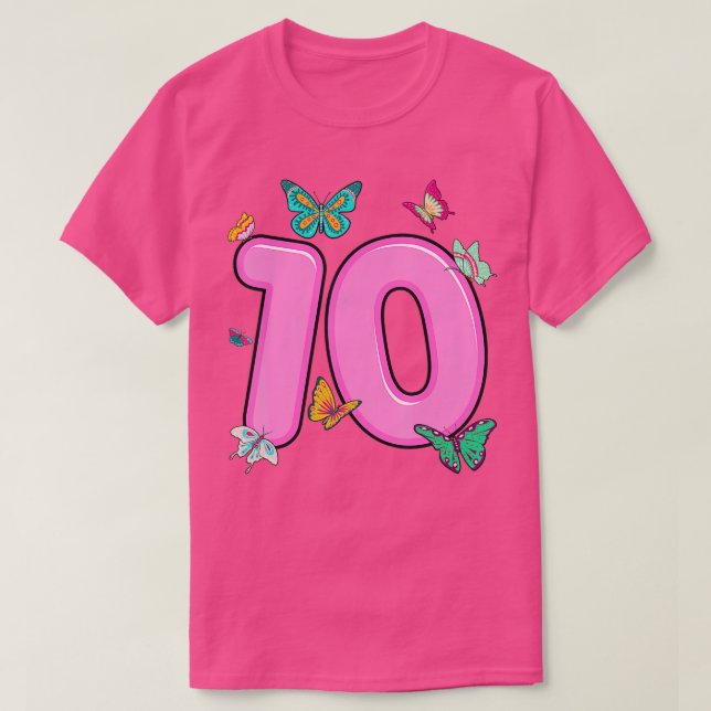 10th Birthday Shirt Butterflies 10 Years Old Girls T (Design framsida)