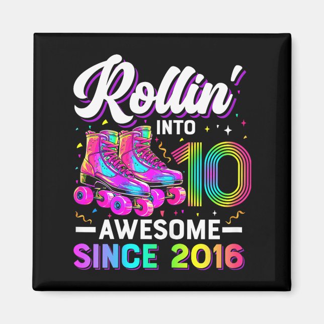 10th Birthday Shirt Girl 10 Year Old Roller Skate  Magnet (Framsidan)