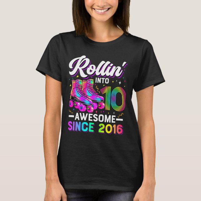 10th Birthday Shirt Girl 10 Year Old Roller Skate  T Shirt (Framsida)