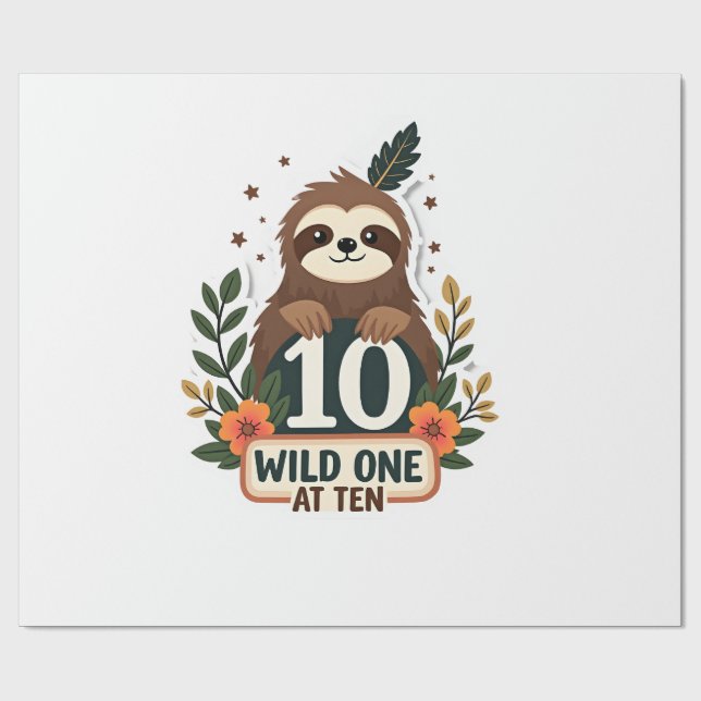 10th Birthday Sloth Vintage Wild One Shirt Presentpapper (Platt)
