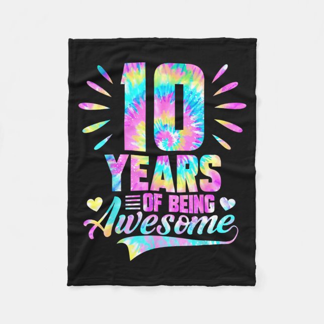 10th Birthday Tie-dye 10 Year Of Being Awesome  Fleecefilt (Framsidan)