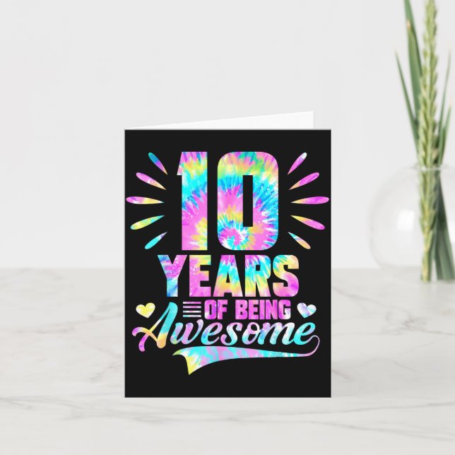 10th Birthday Tie-dye 10 Year Of Being Awesome  Kort (Framsida)