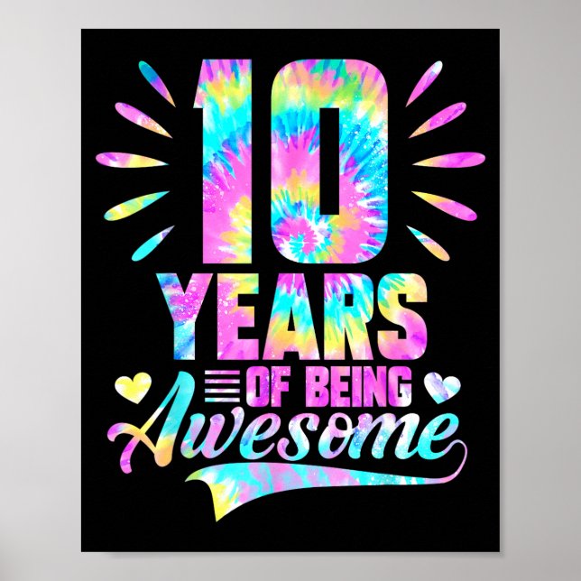 10th Birthday Tie-dye 10 Year Of Being Awesome  Poster (Framsidan)