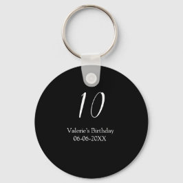 10th birthday white black name date calligraphy  nyckelring