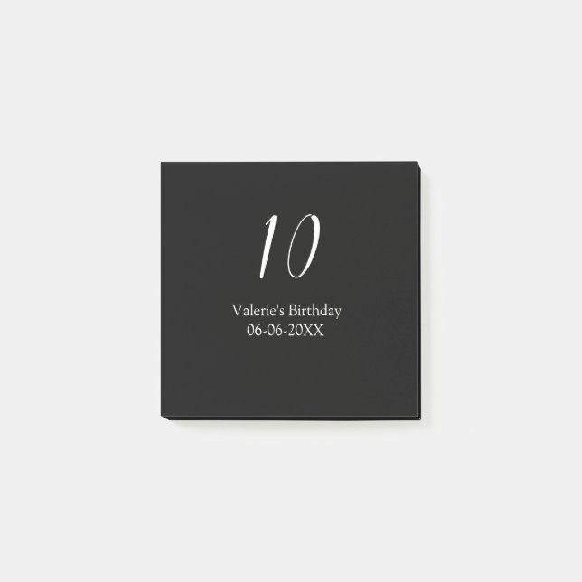 10th birthday white black name date calligraphy  post-it block (Framsida)