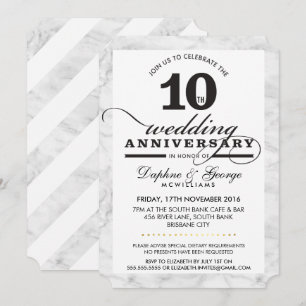 10TH BRÖLLOP ANNIVERSARY snyggt grått marble black Inbjudningar