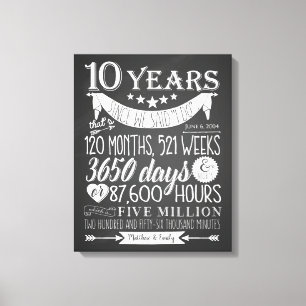 10th bröllopsdag, svart tavla, 10 år canvastryck