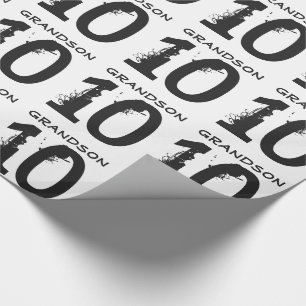 10th Födelsedag för en sonson, svart text på Presentpapper
