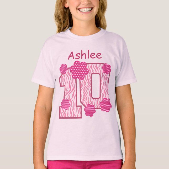 10th För sebraanpassningsbar för födelsedag rosa T Shirt (Framsida)