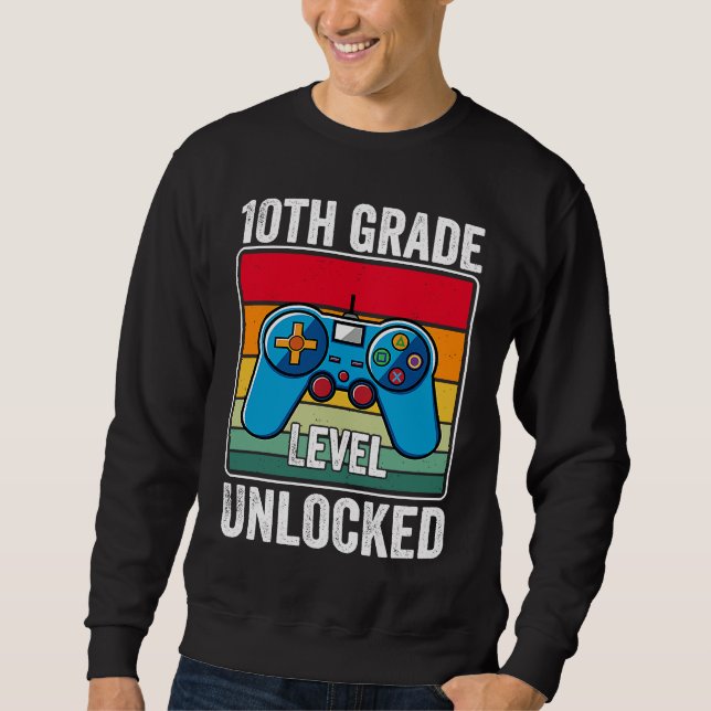 10th Grade Level Unlocked Video Game Back to Schoo Lång Ärmad Tröja (Framsida)