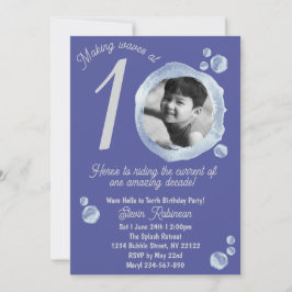 10th Indigo Blue Bubble Birthday Party Invitation Inbjudningar